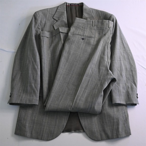 Vtg‎ Stafford 40S 34x30 Tan Brown Glenn Check Wool USA Made Jacket Pants Suit